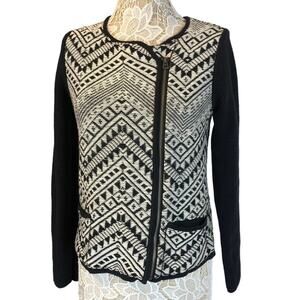 Lucky Brand Moto Aztec jacket sweater black & white side zipper closing size L